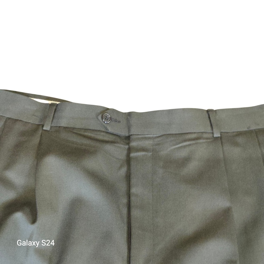 Executive Collection‎ Mens Wool Dress Pants Olive Green Pleated Cuffed Trousers
